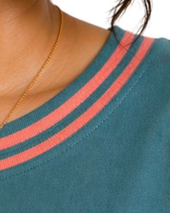 Teal Coral Stripe Women Oversized T Shirt Casual Crew Neck Short Sleeve Loose Fit Soft Breathable Summer Streetwear <b>Top</b> - Product Image 3