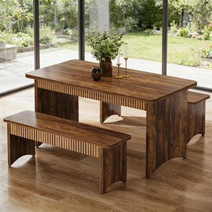 Set da Pranzo in 3 Pezzi per 4-6 Persone, Tavolo da Cucina con 2 Panche - Product Image 1