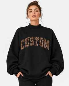 New Design Custom Women's Plus Size Casual Style Oversized Mock Neck <b>Sweatshirt</b> With <b>Leopard</b> <b>Printing</b> Logo - Product Image 1