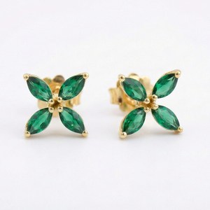 Boucles d'oreilles clous émeraude marquise certifiées, véritable émeraude verte, argent sterling 925 plaqué or 14 carats, cadeau - Product Image 1