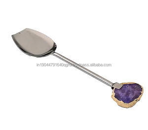 Meilleure vente Ensemble moderne argenté et violet de 5 ensembles de coupe au design simple avec poignée en tête d'agate Cuillère de service - Product Image 4