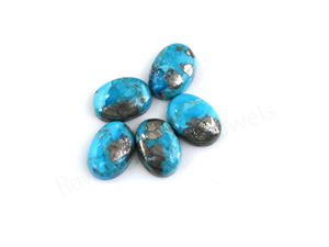 Pyrite naturelle de haute qualité, turquoise, cabochon ovale plat et lisse de 10x14mm, pour la fabrication de bijoux, boucles d'oreilles, pendentifs, bagues, bleu - Product Image 5