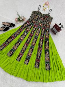 Vestido Anarkali Estampado Verde Lima para Mujer, Sin Mangas, para Fiestas, Vestido Étnico, Vestido Maxi Indio para Bodas - Product Image 6