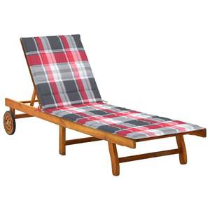 Chaise longue de patio gris chiné avec coussin rouge - Product Image 1