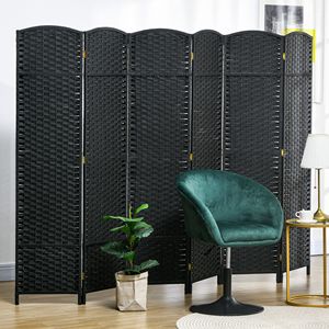 Black 6-Panel <b>Folding</b> Room Divider <b>Screen</b> 5.6 Tall Privacy Freestanding Partition for Home Office - Product Image 2