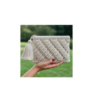 Wholesale Womens Handmade Black Macrame Shoulder Bag Cotton Woven Crossbody Purse with Tassel Trim and <b>Zip</b> Closure - Product Image 4