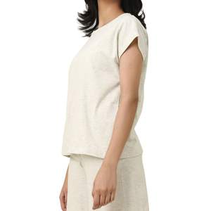 Women Light Beige Crew Neck <b>Cap</b> <b>Sleeve</b> T Shirt Loose Fit Cotton Casual Summer Basic <b>Top</b> Custom Wholesale OEM Manufacturer - Product Image 4