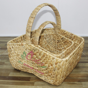 Panier en jacinthe d'eau fait main, rustique et écologique, avec poignées hautes, pour pique-nique et rangement, emboîtable - Product Image 2
