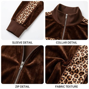Women's Brown <b>Leopard</b> <b>Print</b> Velvet Tracksuit Set Full Sleeve Zipper Front Casual Autumn Wear <b>Sweatshirt</b> And Pants Outfit - Product Image 6