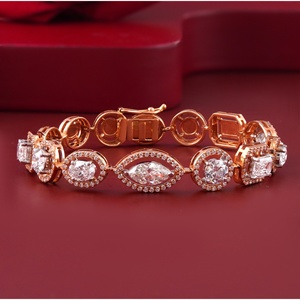 14K Rose <b>Gold</b> Tennis Bracelet with 7.62 CT Multi-Cut Cluster Lab Grown Pear Cut Diamond Rhodium Plated IGI Certified - Product Image 1
