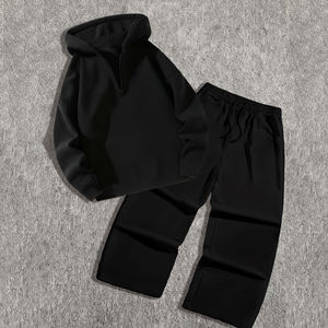 Custom Mens Black Tracksuit <b>Set</b> Hooded Sweatshirt <b>Jogger</b> Pants Casual Streetwear Sportswear Two Piece <b>Matching</b> Outfit Supplier - Product Image 1