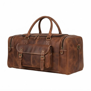 Vintage Leather Travel Bag Large Weekender Overnight <b>Luggage</b> Carryall with Spacious Interior Multiple Pockets & Adjustable <b>Strap</b> - Product Image 1