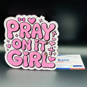 Pray On It Girl" Acrylic Fridge Magnet Aesthetic <b>Pink</b> Christian Faith Eyelash Tile Palette Clear Die-Cut Religious Lash Holder - Product Image 3