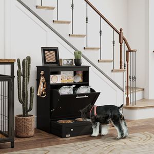 Stazione di Alimentazione Portatile per Animali Domestici, Mobile Contenitore in Bambù per Cibo per Cani con Ciotole Rialzate e Accessori per l'Idratazione, Colore Nero - Product Image 2