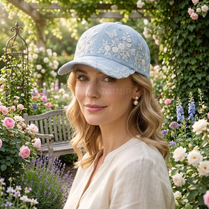 Women Lace Baseball <b>Hat</b> With Decorative Embroidery Rhinestone Accents Breathable Lace Panels Strap Outdoor <b>Summer</b> Style - Product Image 5