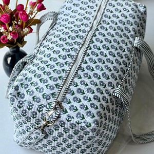 Handmade Cotton Quilted Duffle <b>Bag</b> With Zipper Closure <b>Large</b> Capacity Weekender Travel <b>Bag</b> - Product Image 1