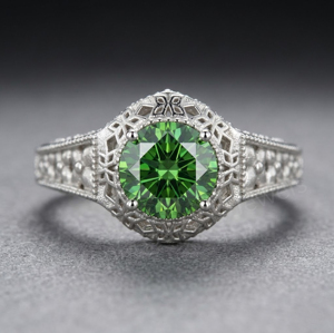 Anillo de Compromiso Cristiano para Hombre, Plata de Ley 925 Vintage, con Circonita Cúbica Verde Redonda de 10 mm, Anillos con Piedras Preciosas, Engaste de Garras - Product Image 1