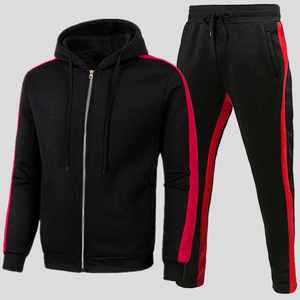 <b>Men</b> <b>Black</b> Red Stripe Tracksuit Hoodie Zipper Sweatshirt Pants Set Casual Autumn Wear Full Sleeve Solid Design Customizable - Product Image 3