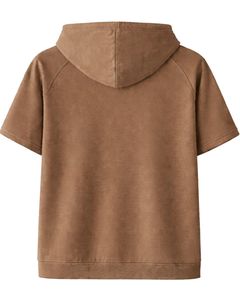 Sweat à capuche marron café à manches courtes pour homme, pull décontracté à capuche, t-shirt léger d'été, streetwear en mélange de coton avec poches - Product Image 2