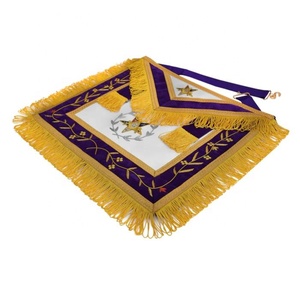 Delantal OES Worthy Patron de terciopelo morado con bordados artesanales de Escuadra y Compás, Corona plateada y punto de cruz - Product Image 2