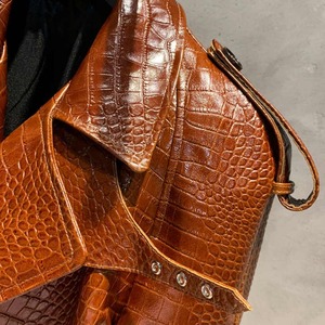 Veste classique en cuir de vache effet crocodile avec fermeture éclair, ceinture ajustable, imperméable, coupe-vent, imprimé animal, pour homme - Product Image 5