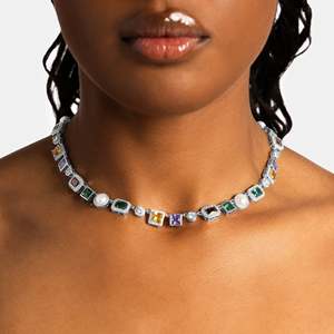 Geometric <b>Statement</b> <b>Necklace</b> Crystal Rhinestones Freshwater Pearl 925 Silver Rhodium Plated GRA Certified Tennis Chain - Product Image 3