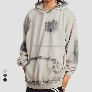 Sweat à capuche oversize pour homme 2026, motif 3D vintage, effet vieilli, délavage acide, en molleton bouclette 370 GSM, collection automne - Product Image 1