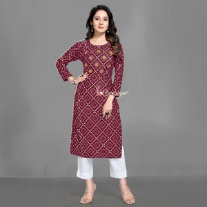 DESIGNER HEAVY RAYON BADHANI IMPRIMÉ TRAVAIL PRÊT À PORTER SEULEMENT KURTI MARRON - Product Image 1