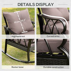 Set di 2 Sedie a Dondolo in Rattan Grigio per Esterni con Telaio in Alluminio e Cuscini per Giardino, Patio o Veranda - Product Image 6