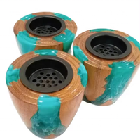 Ensemble Cadeau Luxe Brûleur d'Encens Indien Écologique Bakhoor - Porte-Oud en Résine Époxy et Bois Fait Main Mubkhar Arabe pour la Maison