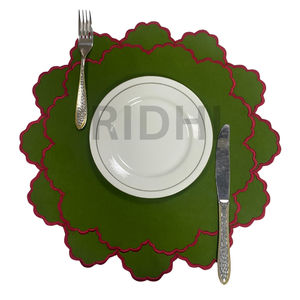 100% Linen Green <b>Placemats</b> with Pink Embroidery <b>Round</b> Table <b>Placemat</b> Reusable Table Mats Bulk for Hotels, Weddings & Home Events - Product Image 6