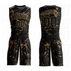 Maillot de basket-ball personnalisé à col rond, motif abstrait grunge noir et or vieilli, sublimation, logo d'équipe personnalisé, nom et numéro du joueur - Product Image 1