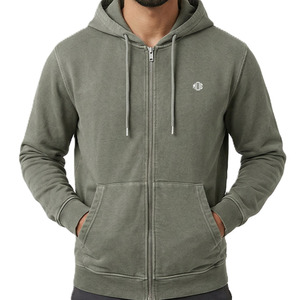 Sweat-shirts à capuche zippés en molleton de coton lavé olive pour hommes, coupe ajustée, style streetwear, logo personnalisé, vente en gros OEM - Product Image 2