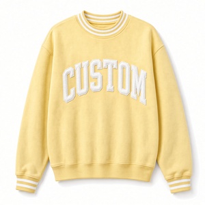 Sudadera de Cuello Redondo con Letras Bordadas Personalizadas, Sudadera Amarilla de Manga Larga para Mujer, Top de Punto Informal para Otoño - Product Image 1
