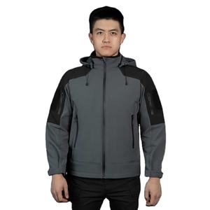 Chaqueta cortavientos deportiva informal de talla grande para hombre, gris, impermeable, de carcasa suave, con capucha para acampar al aire libre, trabajo, tela de lona - Product Image 1