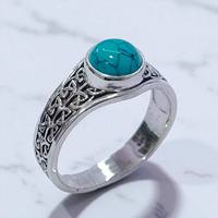 925 Sterling Silber Türkis & Labradorit Edelstein Handgefertigte Ringe Vintage Retro Graviertes Design Böhmischer Silberring für Frauen