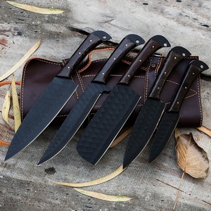 Ensemble de 5 couteaux de cuisine en acier carbone Viking Art, couteaux de chef faits à la main, ambidextres, professionnels, manches en bois - Product Image 2