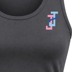Women's Charcoal Gray Workout Tank with JJ Logo Embroidery Crew Neck Athletic Fitness Shirt for Women Gym Training Apparel - Product Image 3