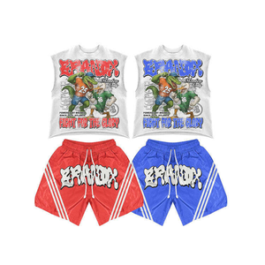 New Customizable Breathable Summer <b>T</b>-<b>Shirt</b> Heat-Transfer Printed Shorts Set Crew Neck Seamless Fusing Men's Casual Satin - Product Image 4
