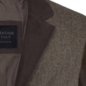 Blazer en laine marron à chevrons pour homme Leather Cult, veste décontractée à simple boutonnage - Product Image 3