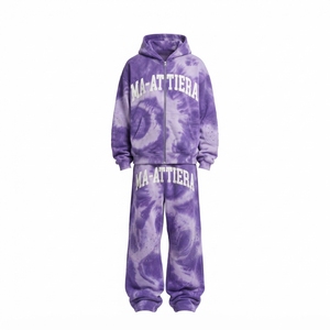 Men Purple <b>Tie</b> <b>Dye</b> <b>Hoodie</b> Pants Set Oversized Hooded Sweatshirt Wide Leg Pants Stud Detail Two Piece Streetwear Tracksuit - Product Image 3