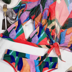 Conjunto de Bikini con Estampado Animal para Mujer, Cintura Alta, Parte Inferior Asimétrica con Drapeado, Logotipo Frontal, Spandex, Poliéster, Dos Piezas Elásticas, Escote en V Profundo - Product Image 5