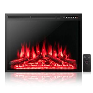Inserto per Caminetto Elettrico da Incasso 34/37 Pollici con Fiamme LED Regolabili, Telecomando, Funzione di Riscaldamento, in Metallo e Vetro, Spina EU/US - Product Image 1