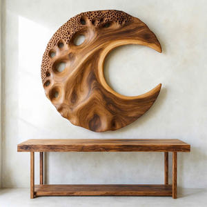 Sculpture murale ronde en bois artisanale Luxali, style Art Déco, écologique, durable, cadeau artistique pour l'inauguration d'une maison, pour le salon - Product Image 4