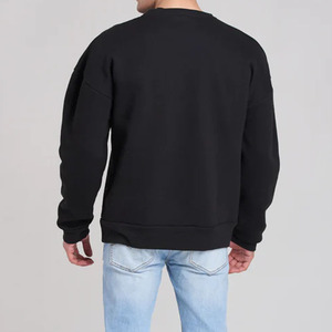 Sudadera de Cuello Redondo Negra para Hombre, Corte Regular, Color Sólido, Informal, de Punto, de Algodón, para Otoño - Product Image 1