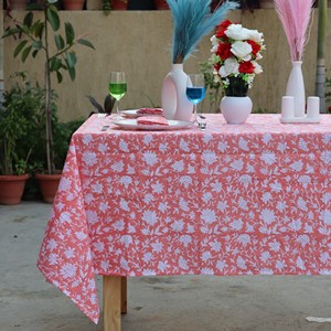 Luxury Sanganeri Block Print Cotton Tablecloth Handmade Indian Floral <b>Dining</b> <b>Table</b> <b>Cover</b> Eco-Friendly Dustproof Modern Home - Product Image 1