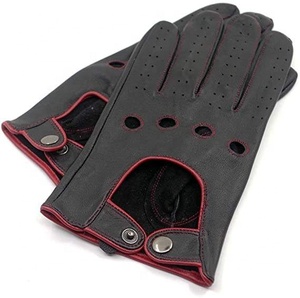 Leather Bike Wear Gloves Wrist Length Breathable Sporty Style Cycling Gloves Black with <b>Red</b> Trim Unlined Spring Autumn Use - Product Image 1
