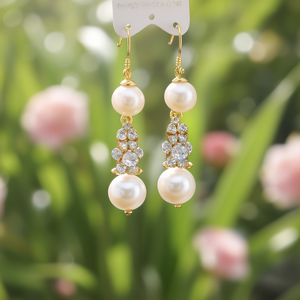 Half Moon <b>Pearl</b> <b>and</b> <b>Diamond</b> Hoop Drop Stud <b>Earrings</b> for Party Wedding Gift - Product Image 3