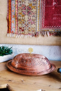 GLOSSY TOUCH ART Round Handcrafted <b>Copper</b> Serving Tray Contemporary Design Eco-Friendly Portable Dining <b>Accessory</b> - Product Image 5