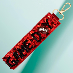 Durable Construction <b>Red</b> <b>Sequin</b> Adjustable Football Keychain Wristlet Glitter Gameday Sports Fan Key Holder Accessory in 2026 - Product Image 4